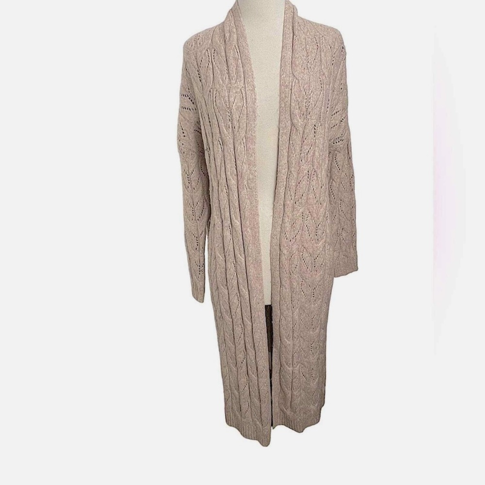 Joie Mottled Dusty Rose Long Duster Cardigan Sweater Open Cable Knit Design XS‎